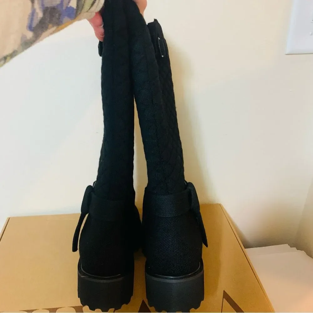 Vivaia Black Wool Biker Boots Water Resistant Round Toe size 9.5/41